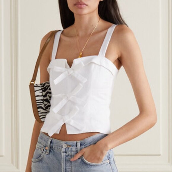 Reformation Tops - Reformation Sedgwick Bow-Detailed Linen Top White — Size 0